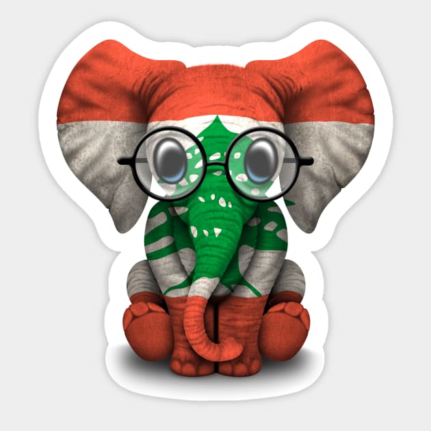 Baby Elephant with Glasses and Lebanese Flag Sticker by jeffbartels